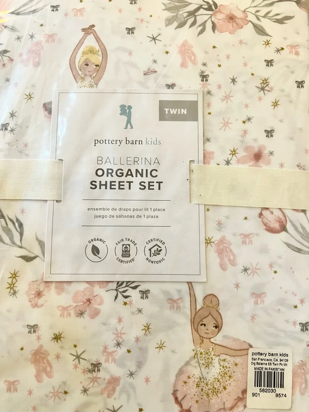 Pottery Barn Kids Pink Ballerina Organic Cotton Twin Sheet Set NEW